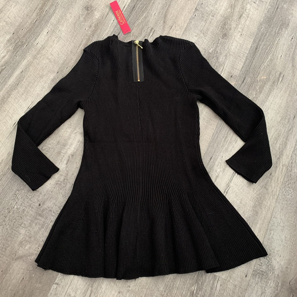Catherine Malandrino Sweater Womens Small Black Ribbed Knit Pullover Back Zipper